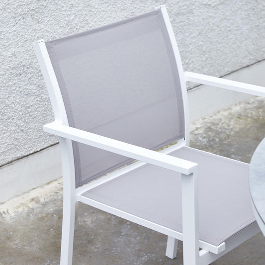 Silla de comedor Adin aluminio blanco y textilene gris claro
