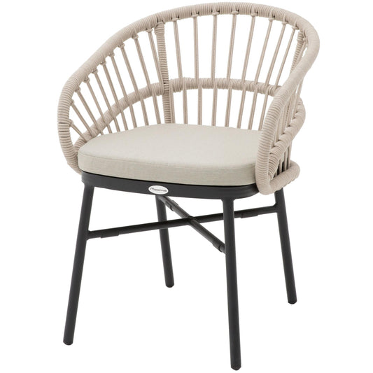 Silla con brazos Milton aluminio negro y cuerda taupe