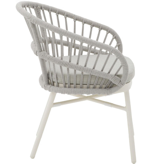 Silla con brazos Milton aluminio blanco bone y cuerda gris claro