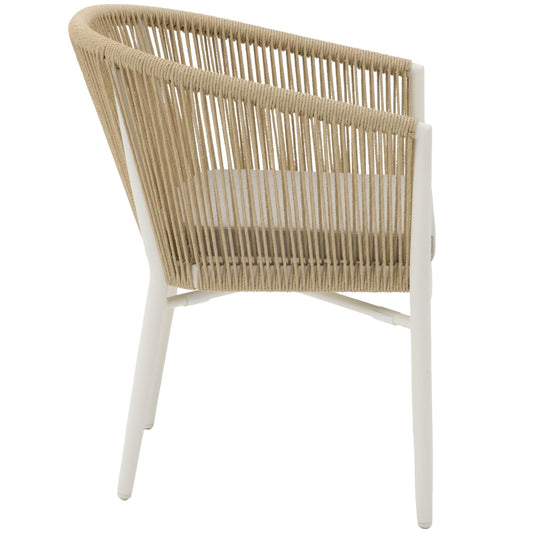 Silla con brazos Fairlee aluminio blanco bone y trenzado natural
