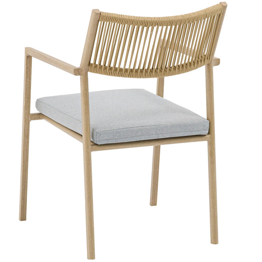 Silla de comedor Harmony aluminio efecto madera y cuerda natural.