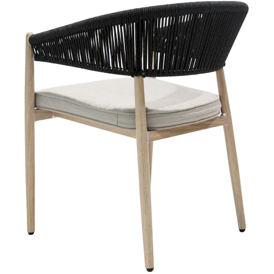 Sillón de comedor Sunset aluminio efecto madera y cuerda antracita