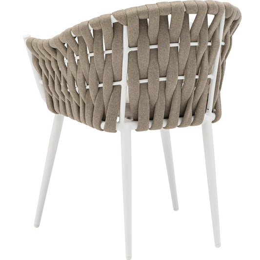 Sillón Meridian aluminio blanco cuerda greige y textil greige.