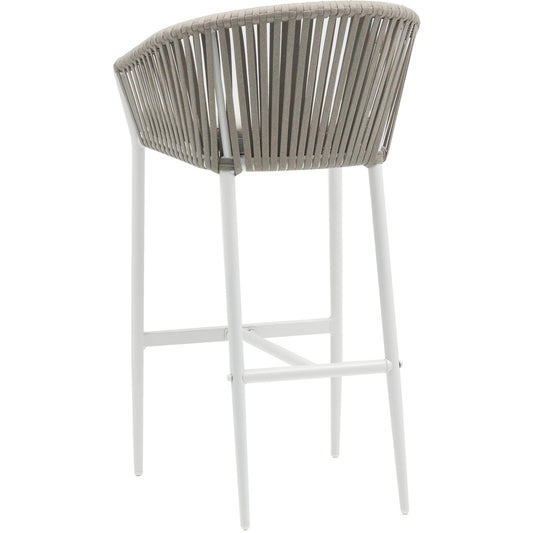Sillón para barra de bar Ukiah aluminio blanco con cuerda y cojín greige