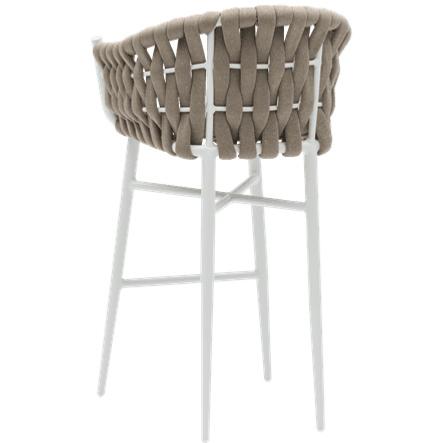 Sillón para barra de bar Meridian aluminio blanco cuerda greige y textil greige