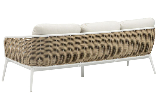 Sofá 3 plazas Irvine aluminio blanco cuerda taupe cojín beige