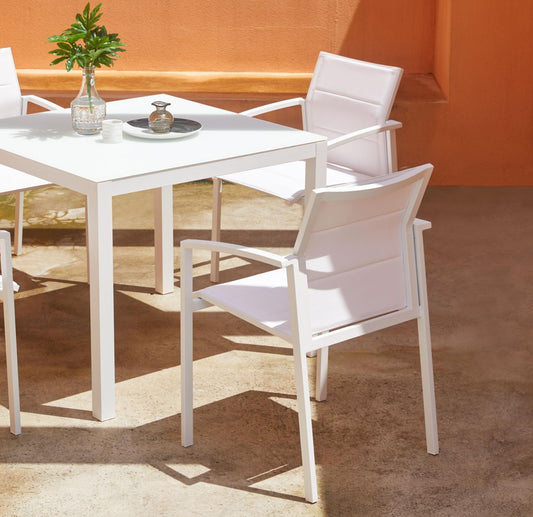 Mesa de comedor Adin 90*90 cm aluminio y cristal blanco