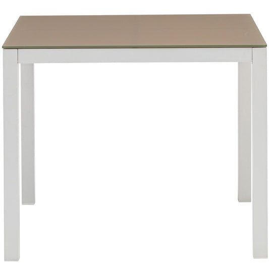 Mesa de comedor Adin 90*90 cm aluminio blanco y cristal taupe