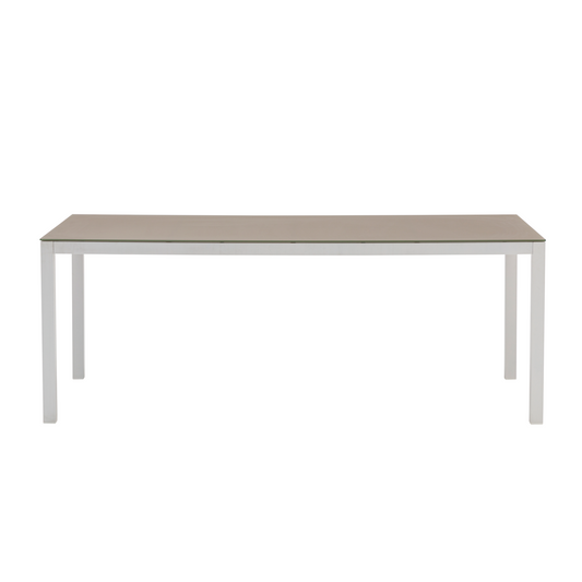 Mesa de comedor Adin 200*90 cm aluminio blanco cristal taupe