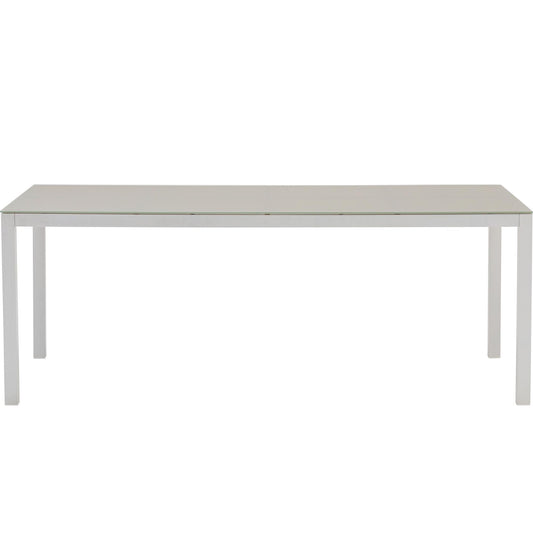 Mesa de comedor Adin 200*90 cm aluminio blanco cristal gris claro