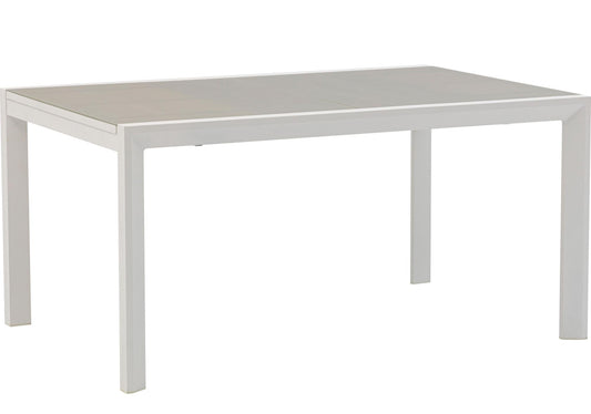 Mesa extensible ORICK 100*150/225 cm aluminio blanco y cristal gris claro
