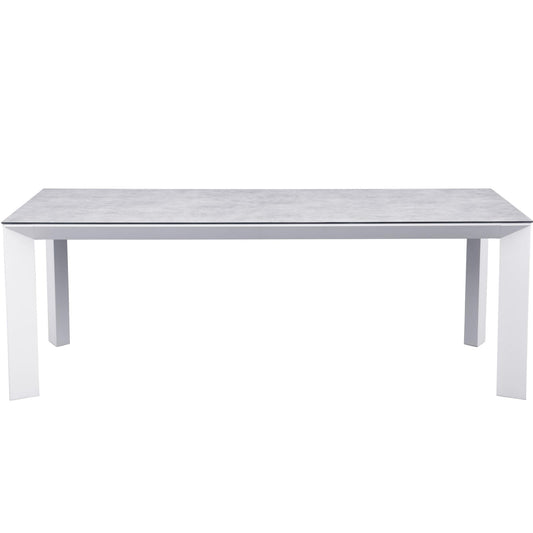 Mesa de comedor Onix 210*90 cm aluminio blanco cristal cerámico gris claro