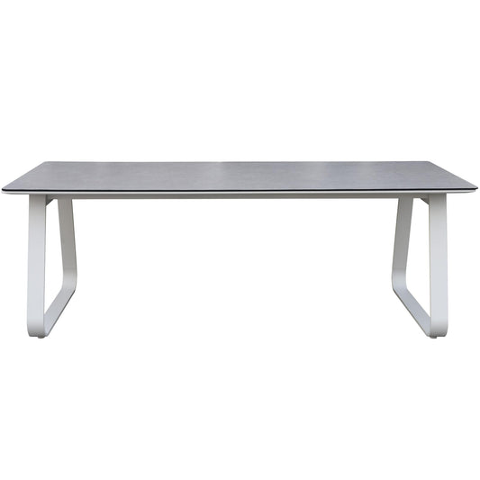 Mesa de comedor Babylon 220X100 cm aluminio blanco y cristal cerámico gris medio.