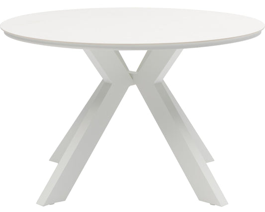 Mesa redonda Bais Ø 120x75 cm aluminio blanco y top mesa porcelánico beige