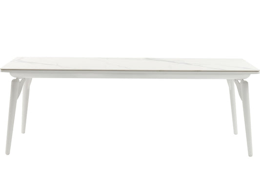 Mesa de comedor Irvine 220x100cm aluminio blanco top porcelánico blanco