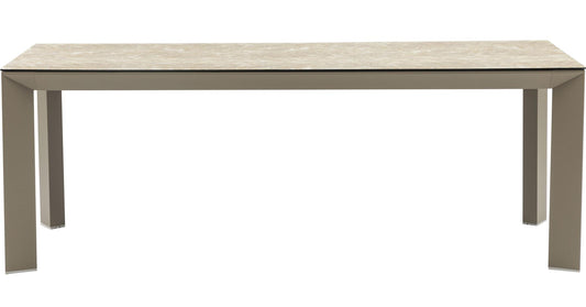 Mesa de comedor Orick 210*90 cm aluminio taupe y cristal cerámico beige.