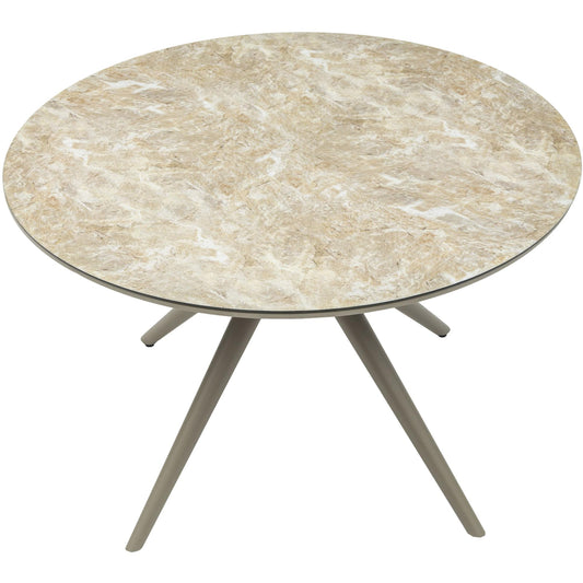 Mesa redonda Orick Ø 120 cm aluminio taupe cristal cerámico beige.