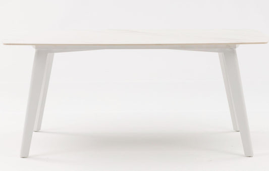 Mesa de comedor Nelayan 180x90 aluminio blanco top mesa porcelánico blanco