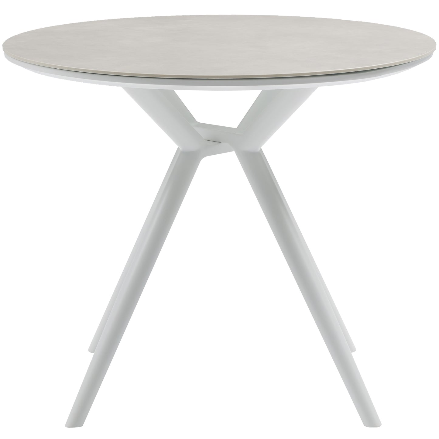 Mesa redonda Carson Ø 90cm aluminio blanco top mesa porcelánico gris.