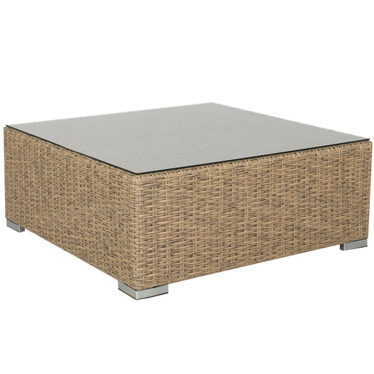 Mesa / Puf California aluminio y ratán sintético con cristal templado de 5 mm.