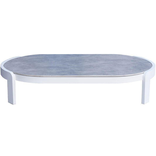 Mesa de centro Babylon aluminio blanco y top cerámico gris moteado