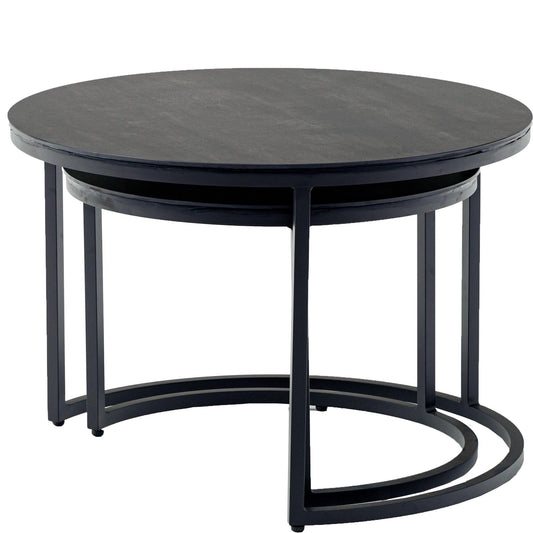 Set mesas auxiliares Albury aluminio con top cristal cerámico antracita