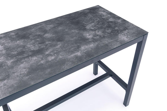 Mesa alta bar Meridian 130x70 cm aluminio antracita con cristal cerámico gris antracita.