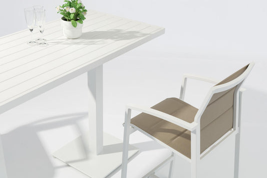 Mesa alta bar Orick 160x70 cm aluminio blanco.