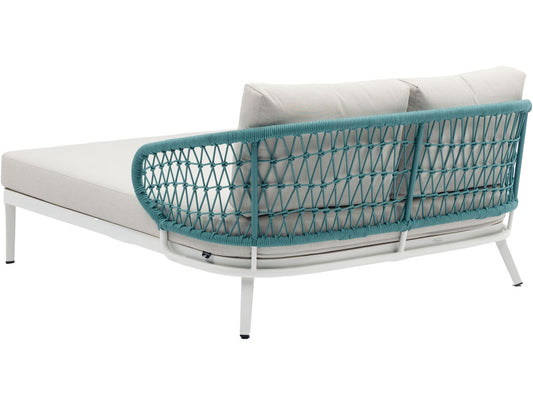 Daybed Isabela aluminio blanco y textil beige y cuerda aqua