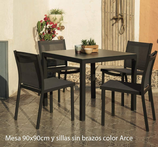 Mesa de comedor Adin 90*90 cm aluminio y cristal antracita