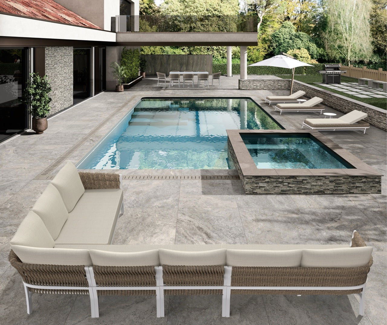 Módulo esquinero Anmore aluminio blanco textil greige