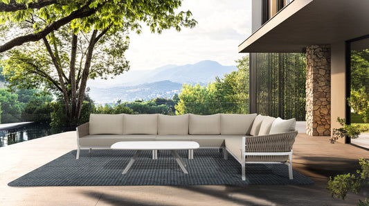 Módulo esquinero Anmore aluminio blanco textil greige