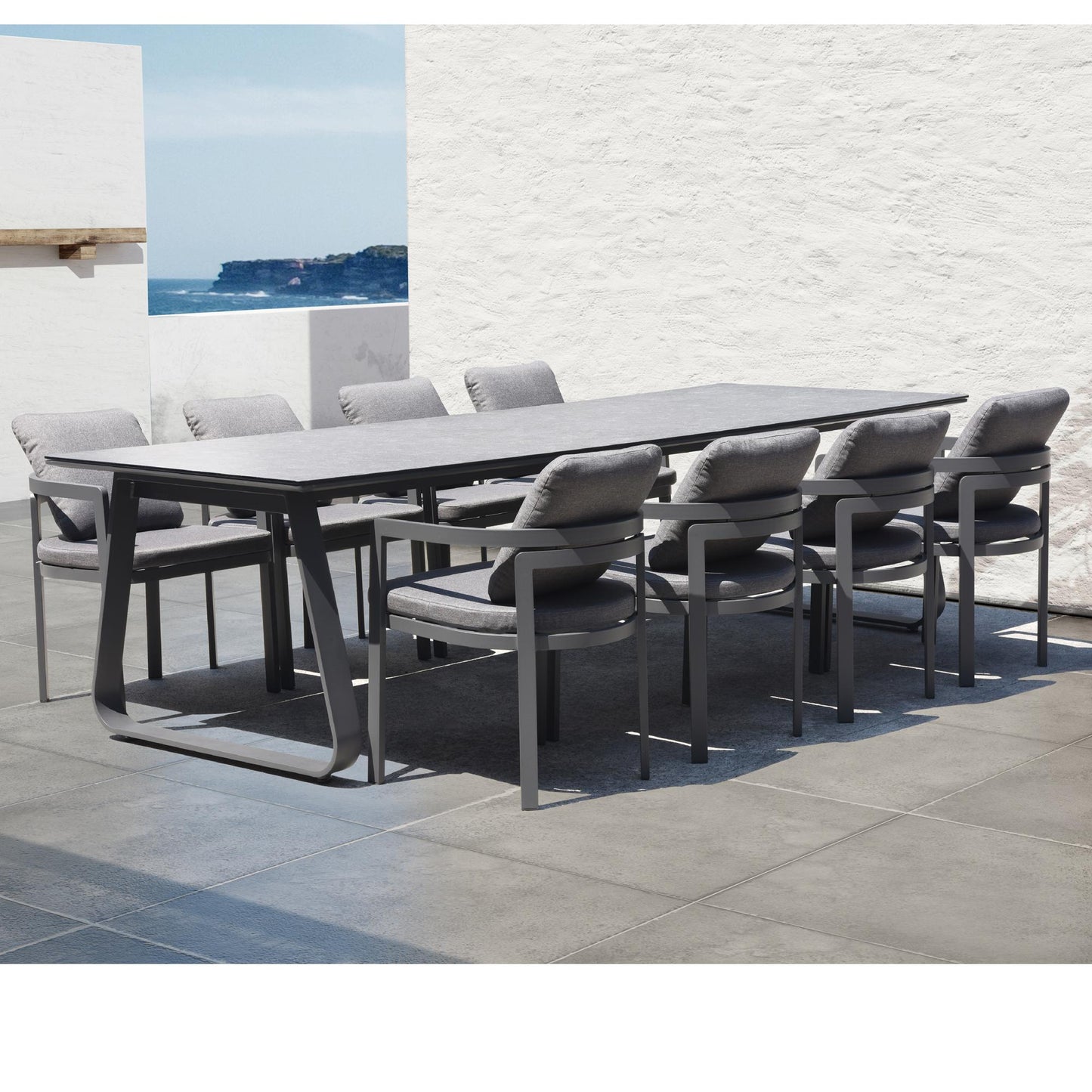 Mesa de comedor Babylon 220X100 cm aluminio antracita y cristal cerámico gris oscuro