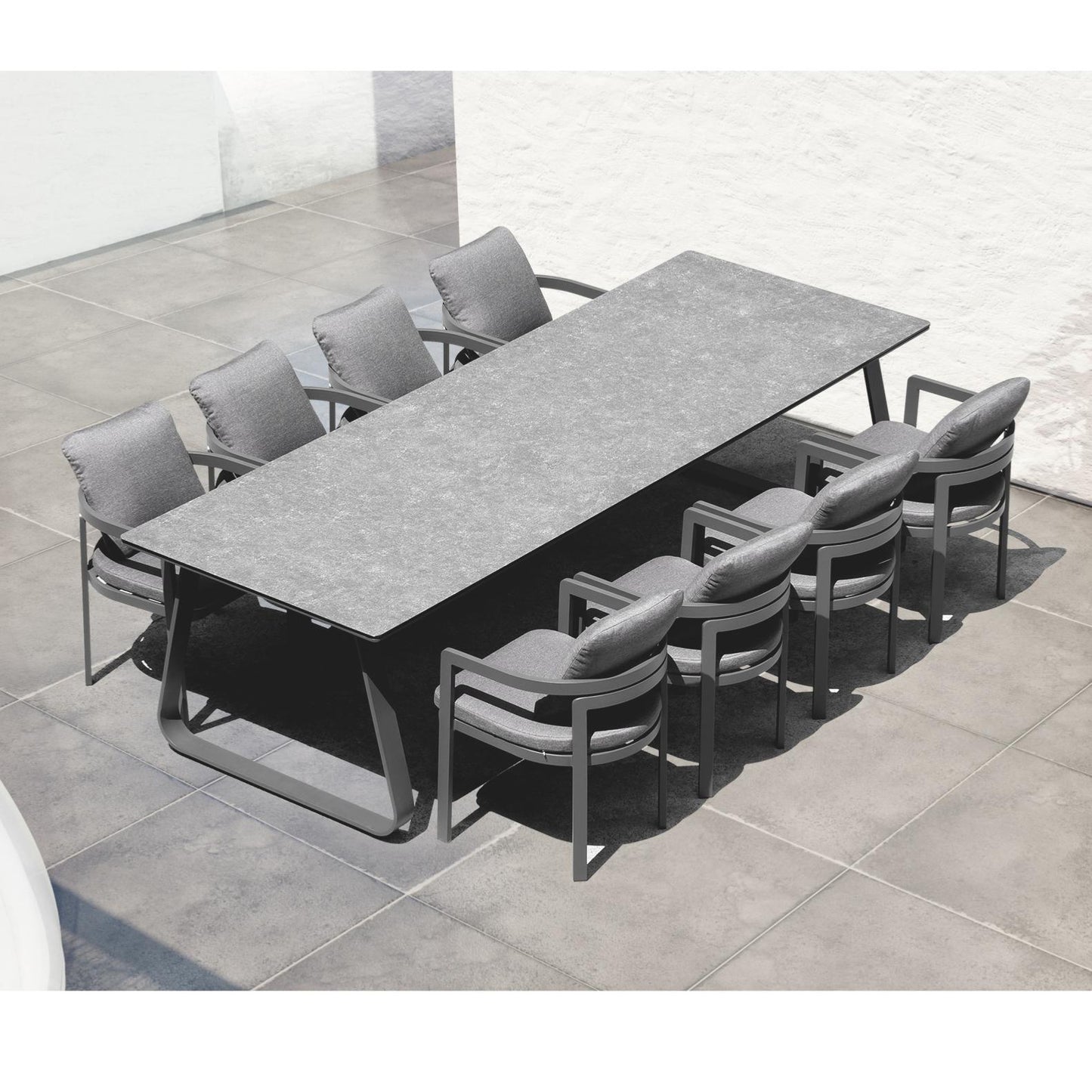 Mesa de comedor Babylon 220X100 cm aluminio antracita y cristal cerámico gris oscuro