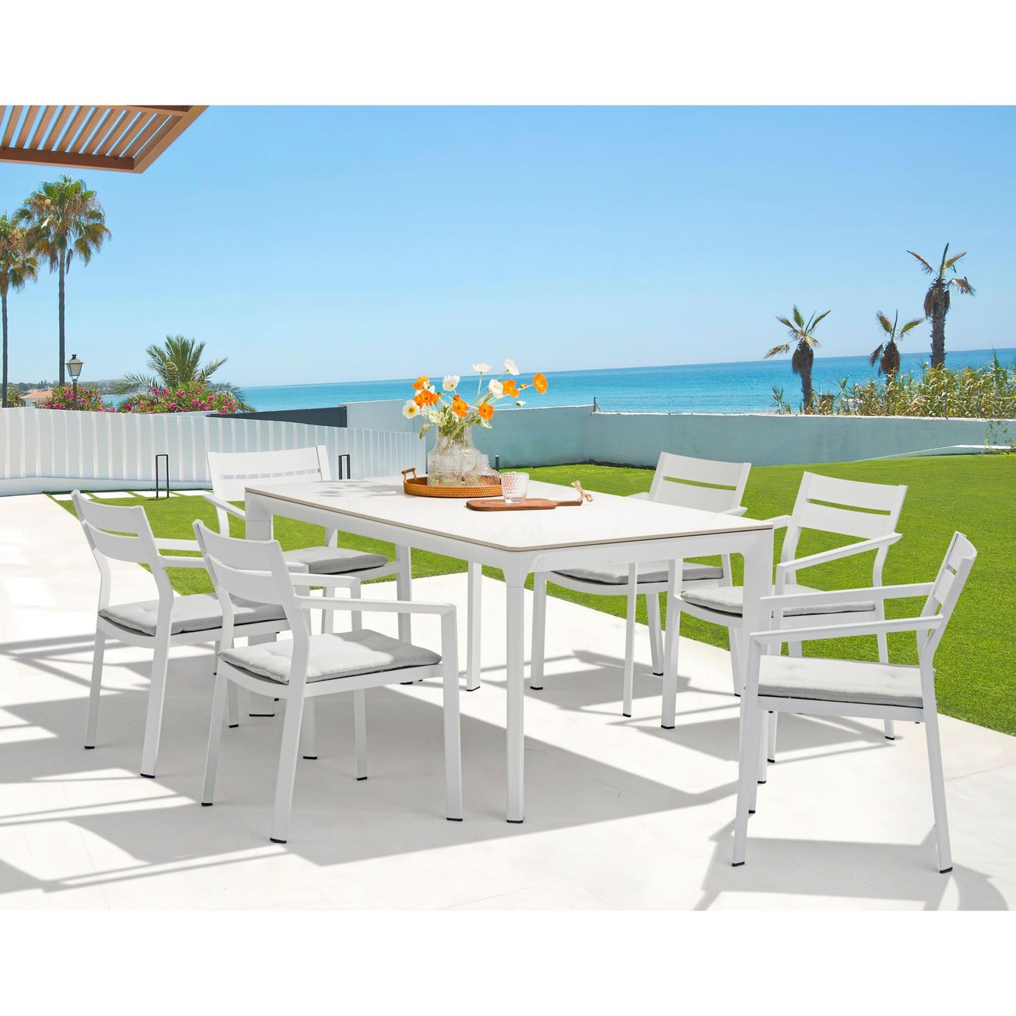 Silla de comedor Boori aluminio blanco con cojín gris claro