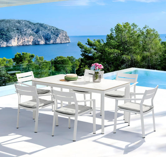 Silla de comedor Boori aluminio blanco con cojín gris claro