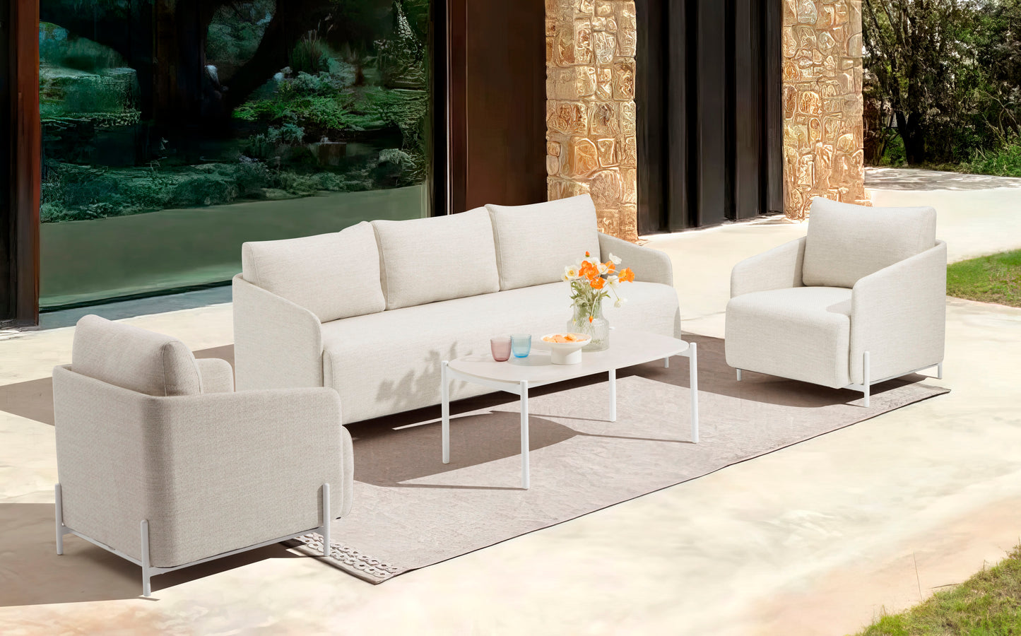 Mesa de centro Corfu aluminio blanco y porcelánico gris