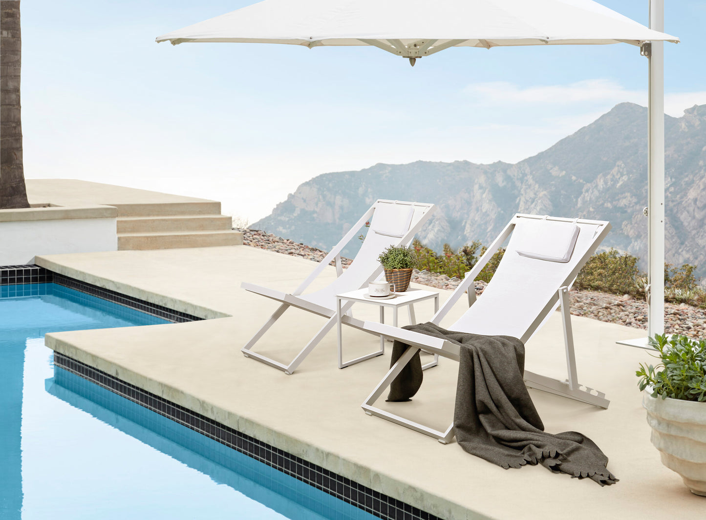 Tumbona Davis aluminio blanco y textilene gris claro