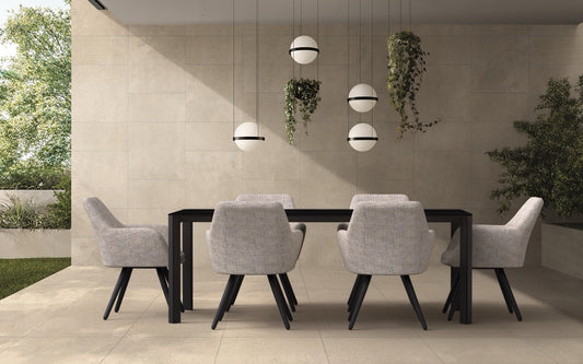 Silla de comedor Eren aluminio antracita textil beige.