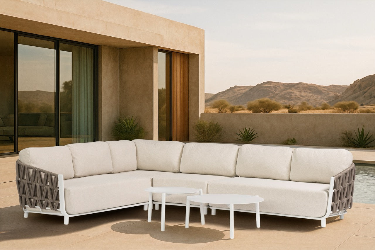 Módulo esquinero rinconera Carson aluminio blanco textil beige