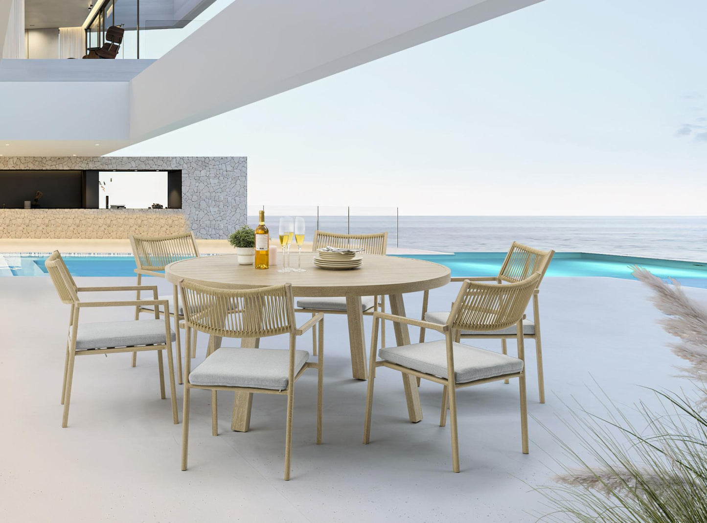 Mesa de comedor Harmony Ø 150 cm aluminio efecto madera