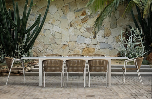 Silla con brazos Indiana aluminio blanco bone y trenzado natural.