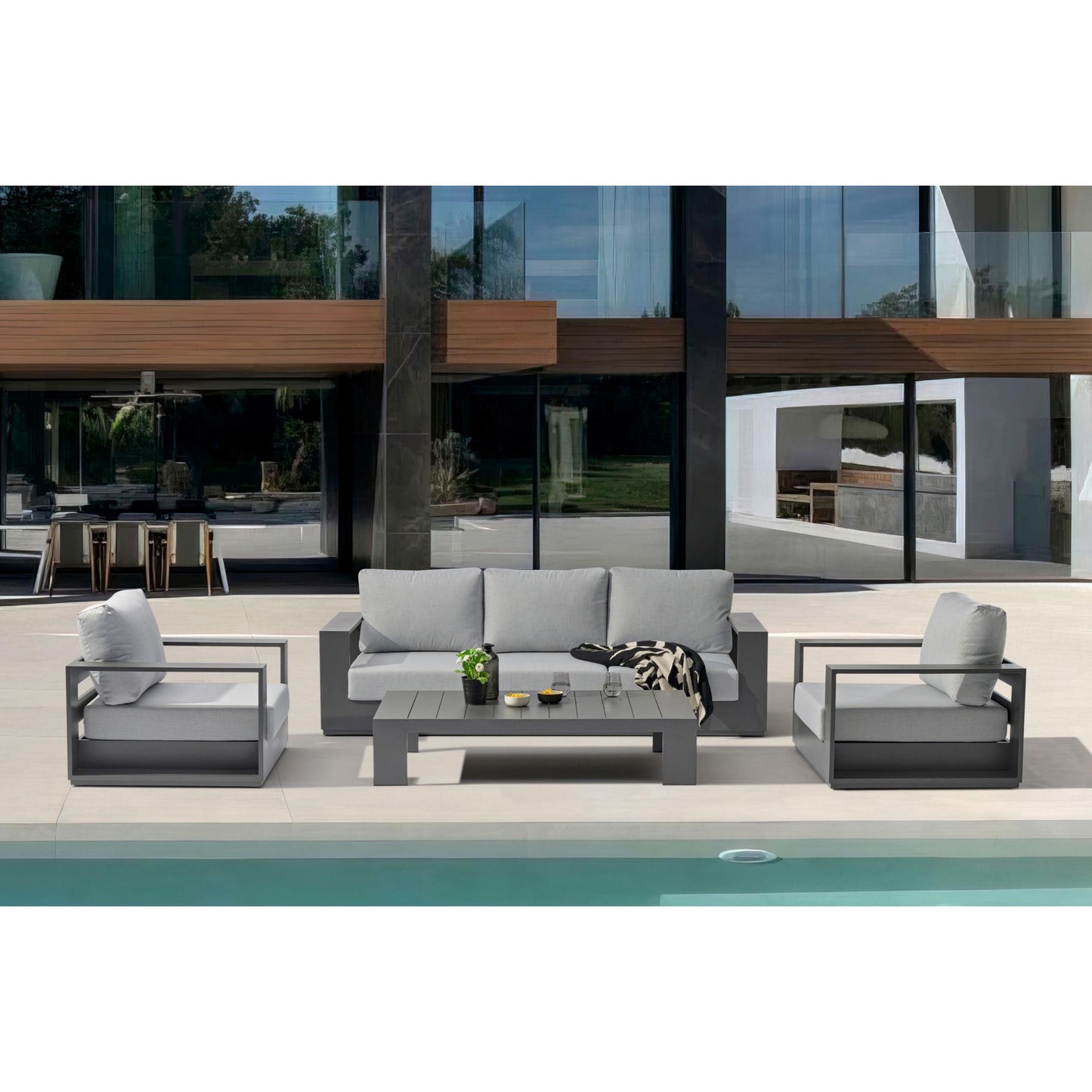 Sofá 1 plaza Ione aluminio antracita y textil gris medio