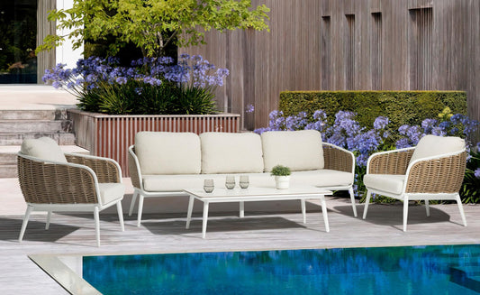 Mesa de centro Irvine 120x60cm aluminio blanco top porcelánico blanco