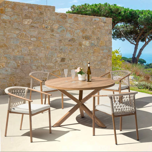 Mesa redonda Java Ø 120x75 cm aluminio efecto teca natural