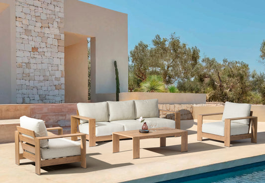 Sofá 3 plazas Java 240x85x75 cm aluminio efecto teca natural