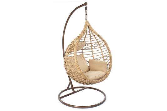 Sillón Colgante 1 Plaza Ratán Sintético Marrón con Base y Cojín