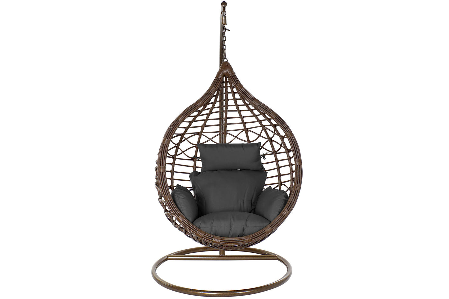 Sillón Colgante 1 Plaza Ratán Sintético Marrón con Base y Cojín