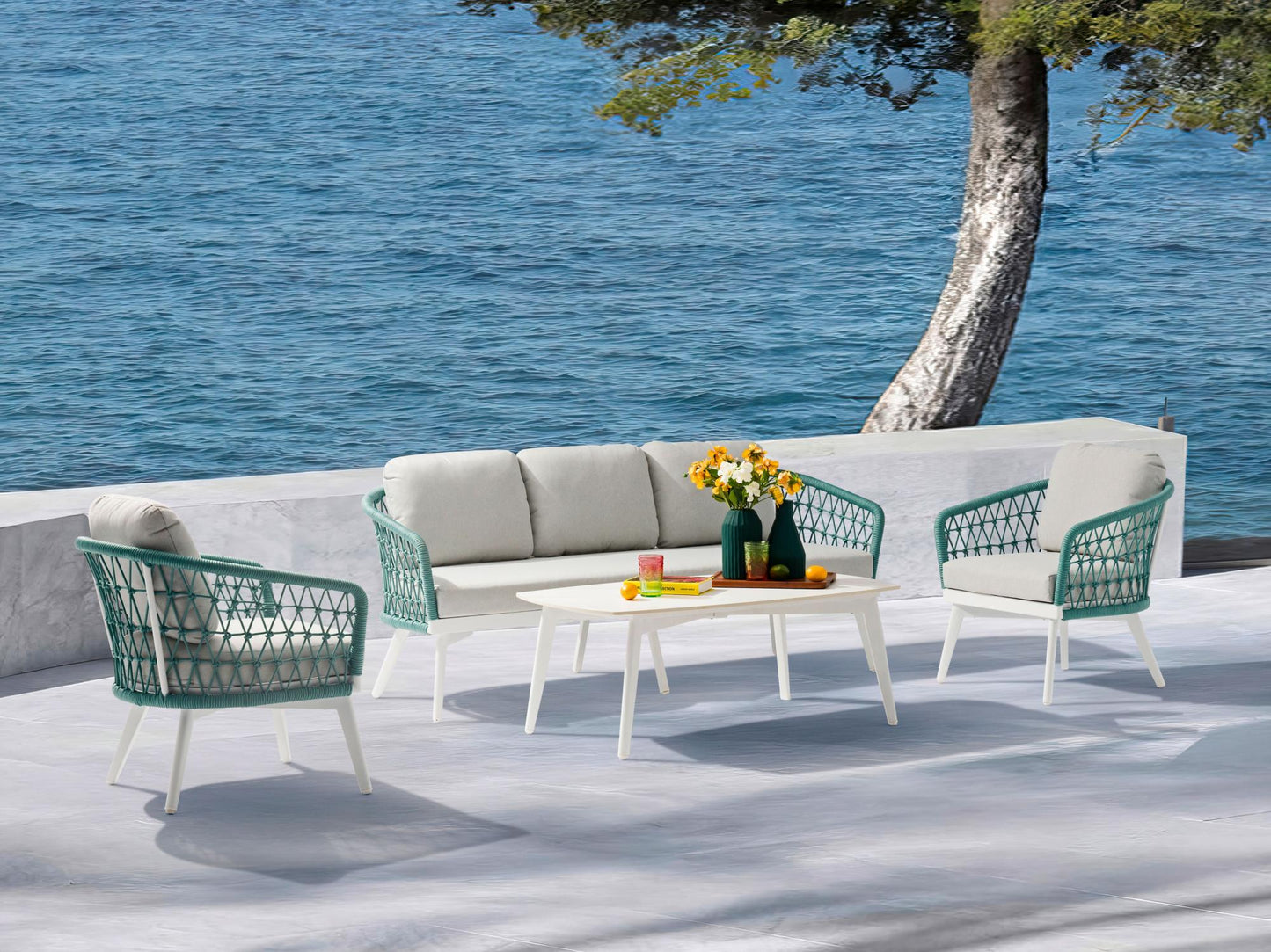 Mesa de centro Nelayan 120x70 aluminio blanco top mesa porcelánico blanco