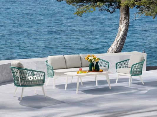 Sofá 3 plazas Nelayan aluminio blanco cuerda aqua